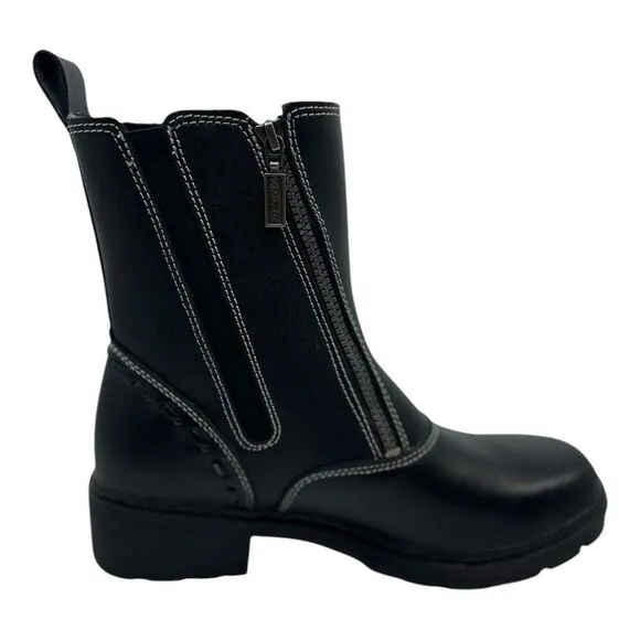 Milwaukee Leather Black Motorcycle Boots With Side Zipper &amp; Stitching WMS Sz 11C