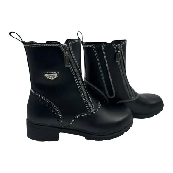 Milwaukee Leather Black Motorcycle Boots With Side Zipper &amp; Stitching WMS Sz 11C