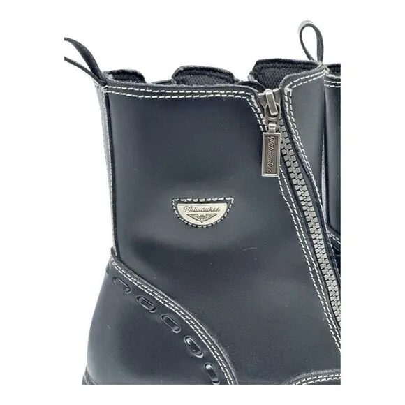Milwaukee Leather Black Motorcycle Boots With Side Zipper &amp; Stitching WMS Sz 11C