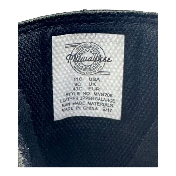 Milwaukee Leather Black Motorcycle Boots With Side Zipper &amp; Stitching WMS Sz 11C