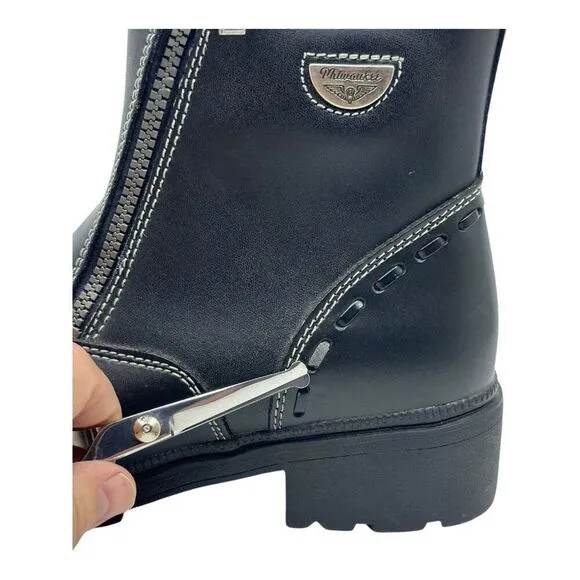 Milwaukee Leather Black Motorcycle Boots With Side Zipper &amp; Stitching WMS Sz 11C