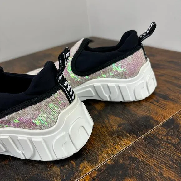 Miu Miu Pink Sequin Neoprene Slip On Sneakers Size 38