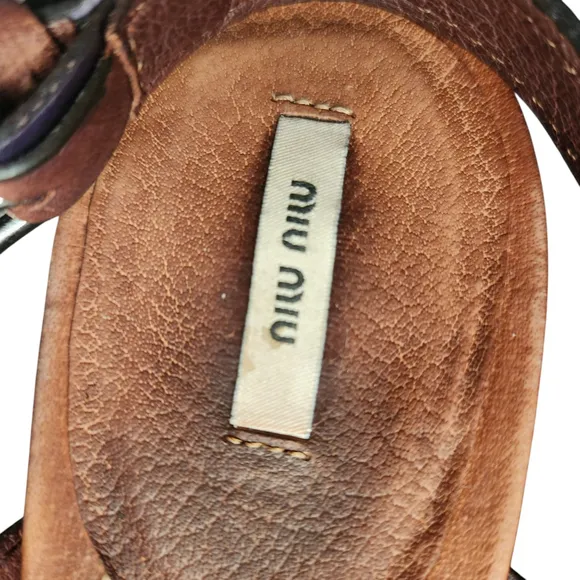 Miu Miu Womens Jeweled Sandals Shoes Brow Size 36 5.5