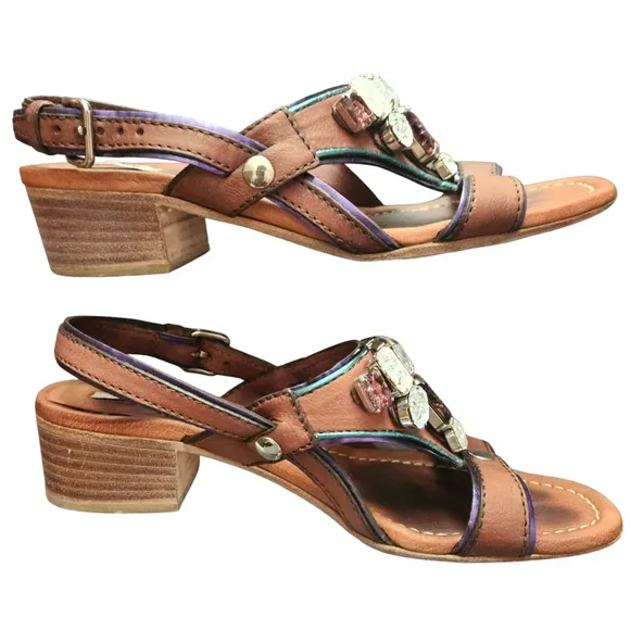 Miu Miu Womens Jeweled Sandals Shoes Brow Size 36 5.5