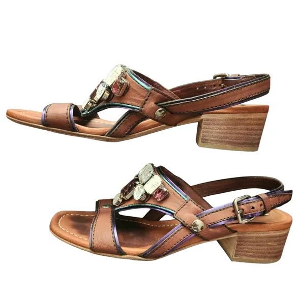 Miu Miu Womens Jeweled Sandals Shoes Brow Size 36 5.5