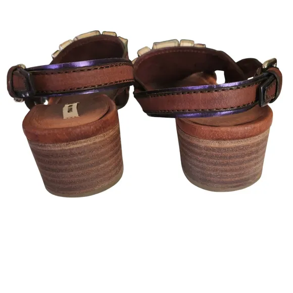 Miu Miu Womens Jeweled Sandals Shoes Brow Size 36 5.5
