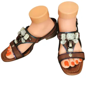 Miu Miu Womens Jeweled Sandals Shoes Brow Size 36 5.5