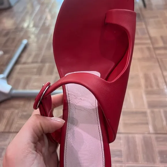 MM6 Maison Margiela Red Buckle Heeled Sandals
