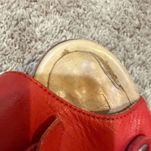 MM6 Maison Martin Margiela Red Leather Buckle Leopard Heel Sandals 40