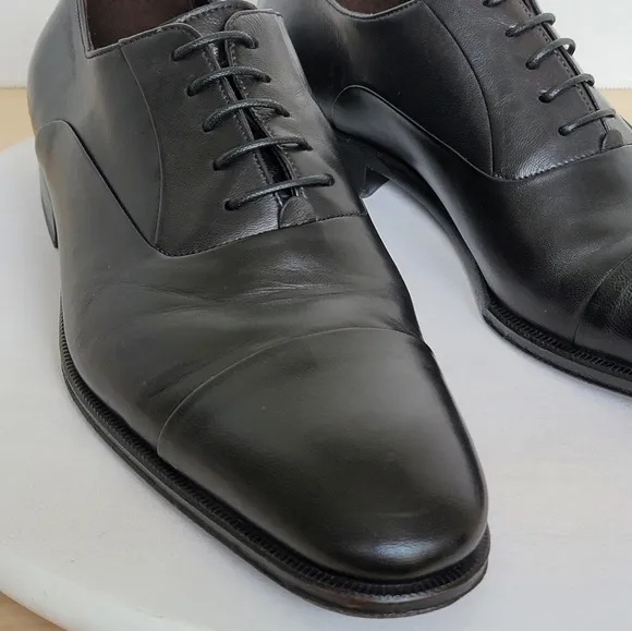 Monte Rosso Lazio Made In Italy Black Leather Cap Toe Oxford Dress Shoes Sz 8.5M
