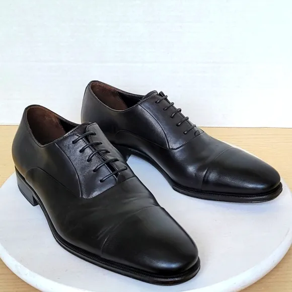 Monte Rosso Lazio Made In Italy Black Leather Cap Toe Oxford Dress Shoes Sz 8.5M