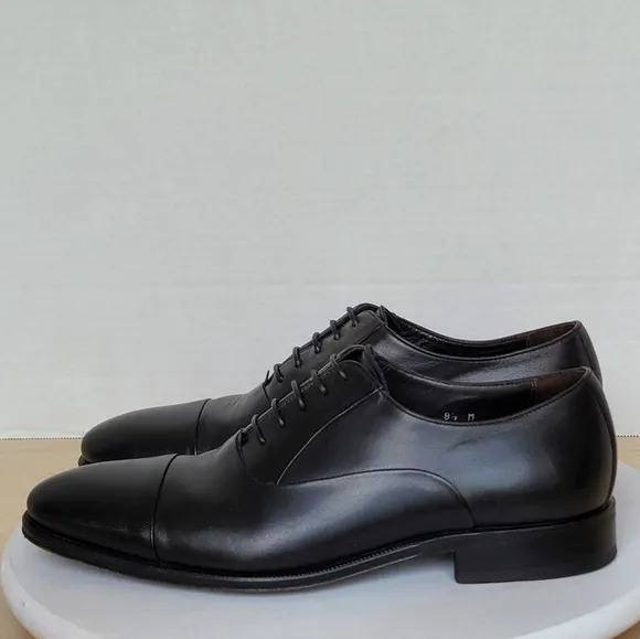 Monte Rosso Lazio Made In Italy Black Leather Cap Toe Oxford Dress Shoes Sz 8.5M