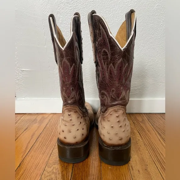 Moreria Men’s Snip Toe Full Quill Ostrich Brown and Tan Western Cowboy B…