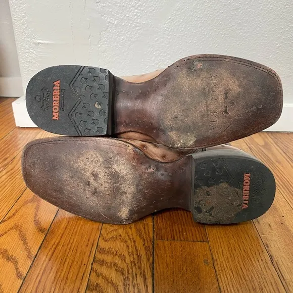 Moreria Men’s Snip Toe Full Quill Ostrich Brown and Tan Western Cowboy B…