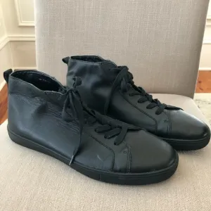 Mosson Bricke Mens 11 Black Mid Top Lave Up Sneakers Shoes Faux Leather Casual