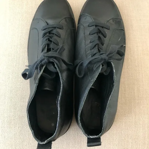 Mosson Bricke Mens 11 Black Mid Top Lave Up Sneakers Shoes Faux Leather Casual