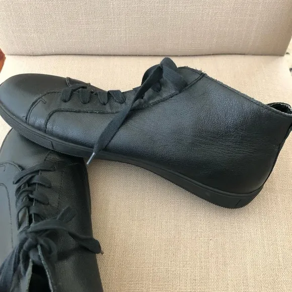 Mosson Bricke Mens 11 Black Mid Top Lave Up Sneakers Shoes Faux Leather Casual