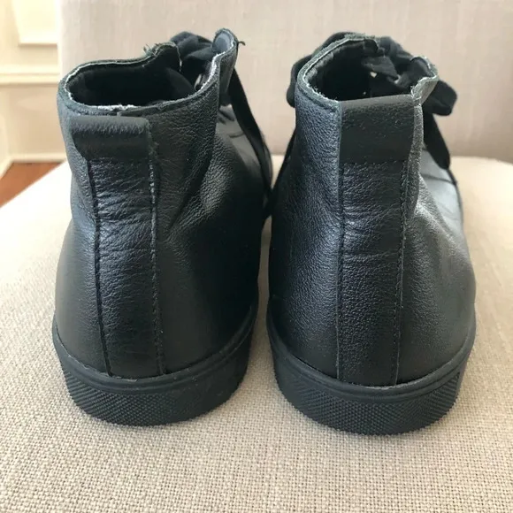 Mosson Bricke Mens 11 Black Mid Top Lave Up Sneakers Shoes Faux Leather Casual