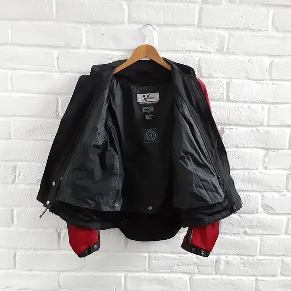 MotoGp Biker Jacket Mens Small Medium Red Motorcycle Dorna Reinforced Padded