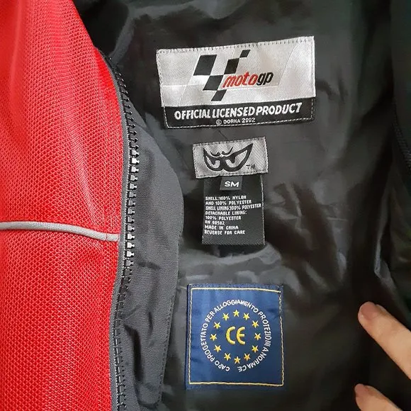 MotoGp Biker Jacket Mens Small Medium Red Motorcycle Dorna Reinforced Padded