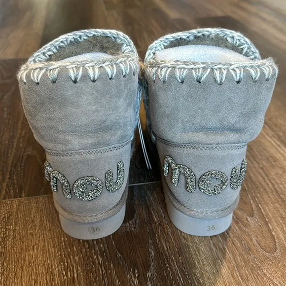 Mou Glitter Logo Sheepskin Boots Size 36