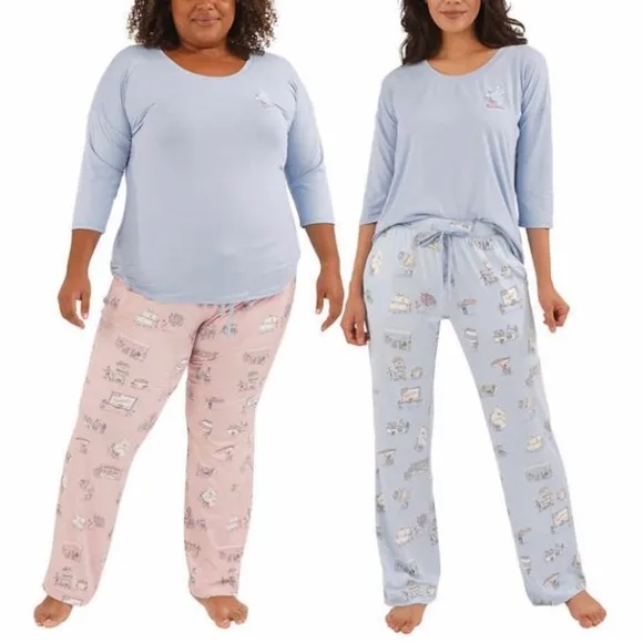 Munki Munki Lounge Pjs Set, 3-Piece, Blue &amp; Pink