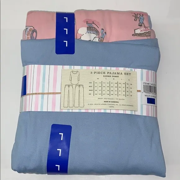 Munki Munki Lounge Pjs Set, 3-Piece, Blue &amp; Pink
