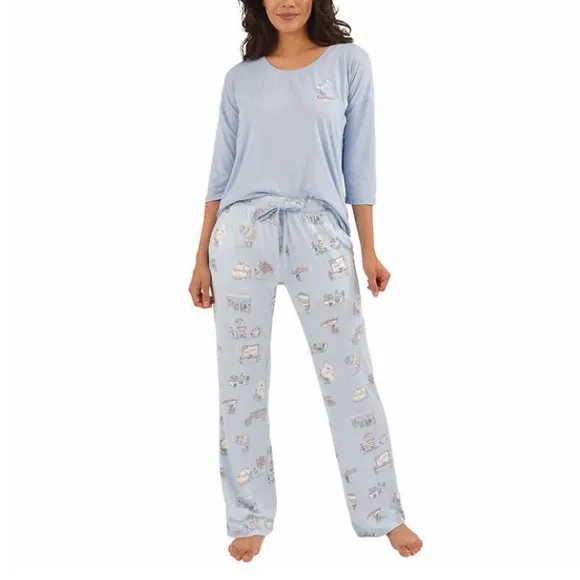 Munki Munki Lounge Pjs Set, 3-Piece, Blue &amp; Pink