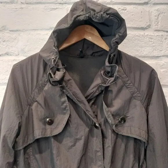 Naf Naf Softshell Jacket Womens XS Gray Lightweight  Hooded Trench Coat Parka