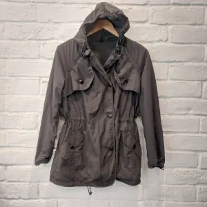 Naf Naf Softshell Jacket Womens XS Gray Lightweight  Hooded Trench Coat Parka