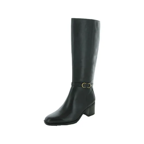 NATURALIZER Womens Black Non-Slip Wide Calf Block Heel Leather Heeled Boots 7 M