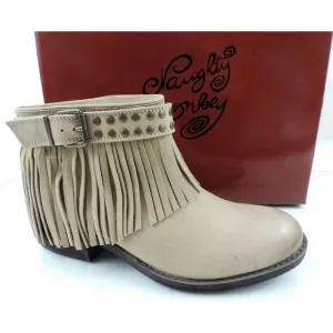 Naughty Monkey Amigo Fringe Ankle Booties Studs Leather Nude Size 7.5