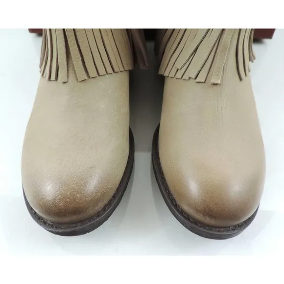 Naughty Monkey Amigo Fringe Ankle Booties Studs Leather Nude Size 7.5
