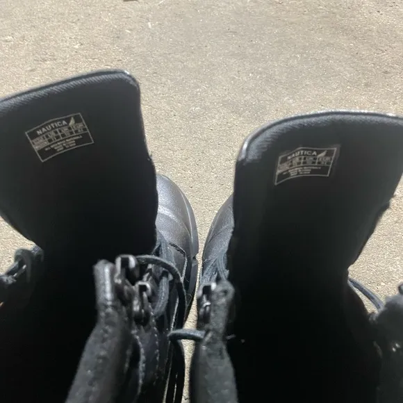 Nautica Black Leather Boots Rugged Durable Design
