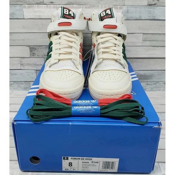 NEW Adidas Originals Forum 84 High Sneakers! White Cream Green Red  GX9055 Bucks