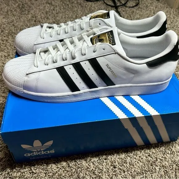 New Adidas Originals Superstar Men's Size 19 White Black Sneakers Shoes C77124​