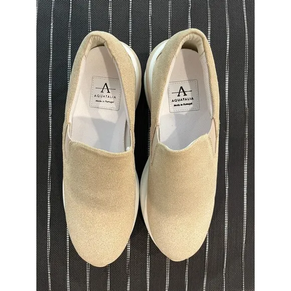 NEW AQUATALIA Leola METALLIC SHIMMER BEIGE Slip-On SNEAKERS US Size 8