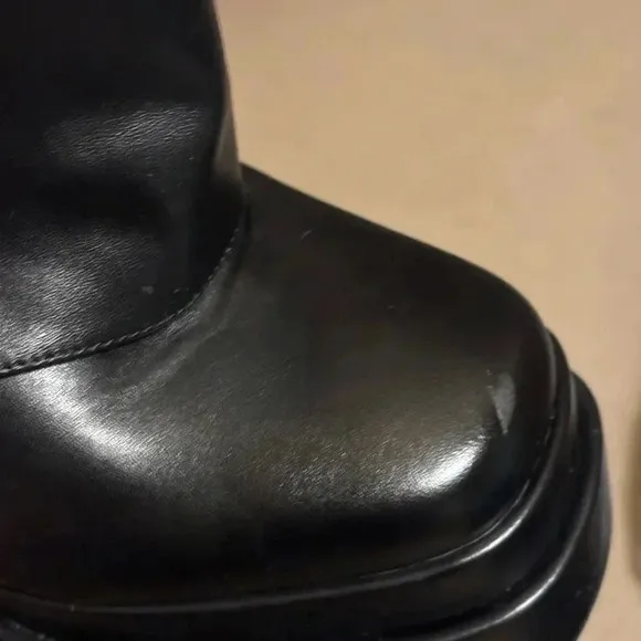 NEW AZALEA WANG Black Faux Leather 'Baby' Foldover Platform Chunky Heel Boots 9