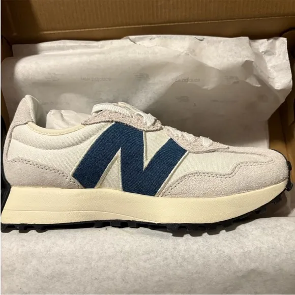 New Balance 327 White and Blue Sneakers