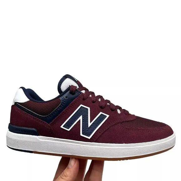 New Balance 574 Youth Boys Suede Sneaker Size 4 Burgundy/Navy Blue Lace up Shoes