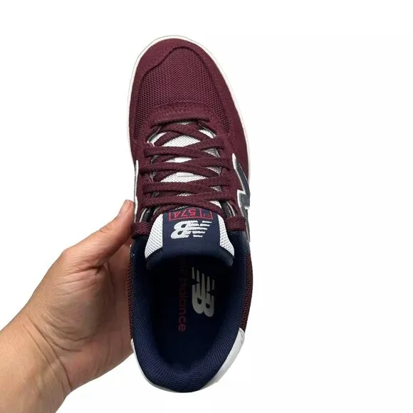 New Balance 574 Youth Boys Suede Sneaker Size 4 Burgundy/Navy Blue Lace up Shoes