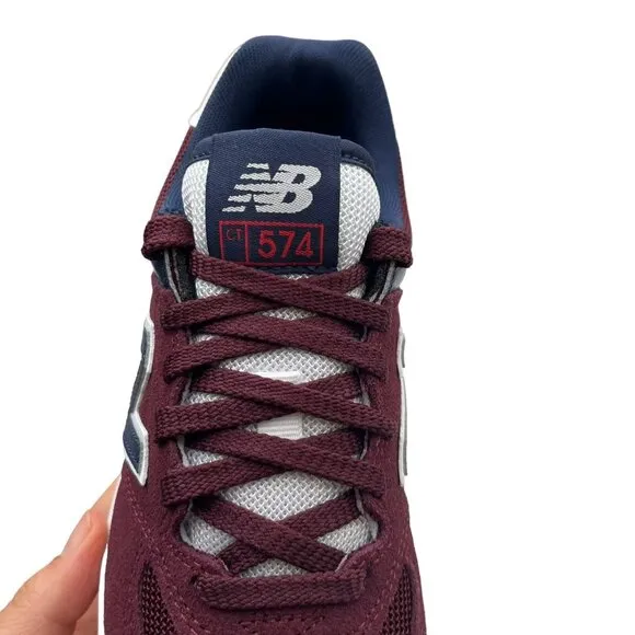 New Balance 574 Youth Boys Suede Sneaker Size 4 Burgundy/Navy Blue Lace up Shoes