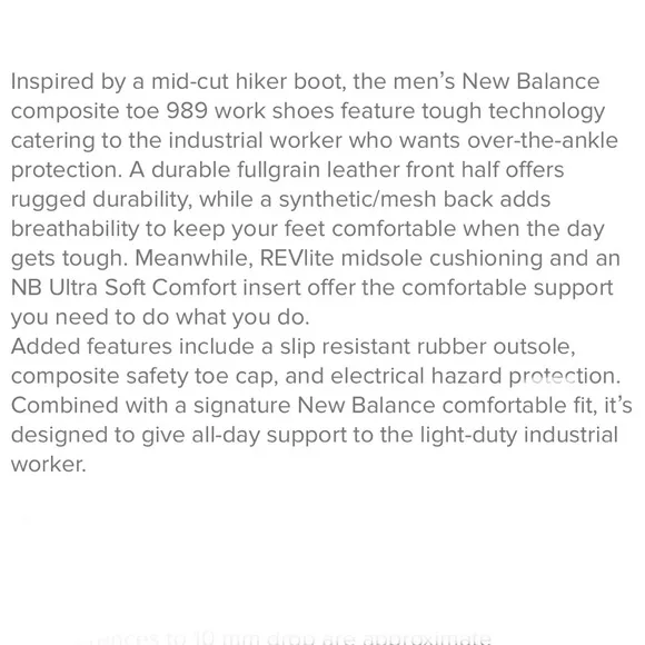 New Balance 989 Composite Toe Shoes, worn for an hour