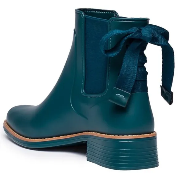 NEW Bernardo Briton slip on Chelsea rubber leather teal slip on rain boots