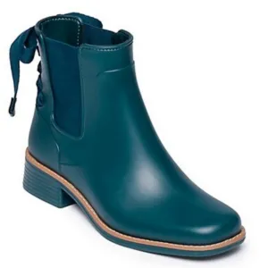 NEW Bernardo Briton slip on Chelsea rubber leather teal slip on rain boots