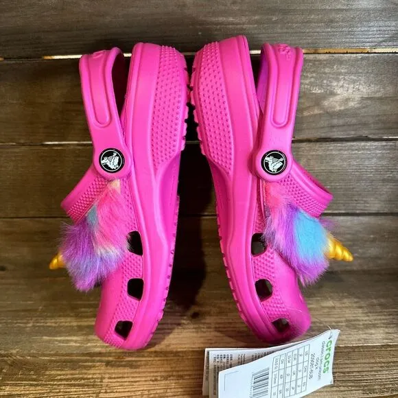 New Big Kids Crocs Classic I Am Unicorn Pink Clogs Sandals Shoes Size 2 Y‎