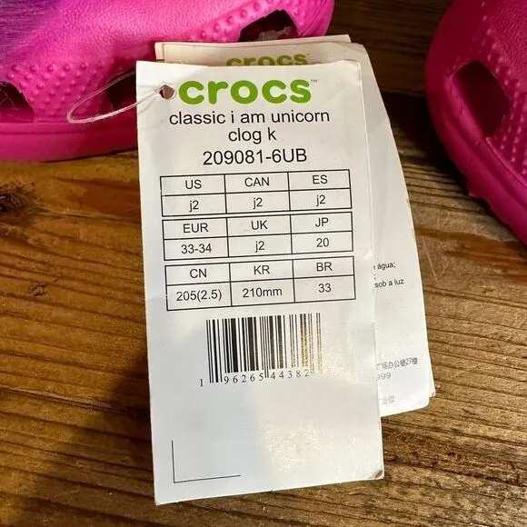New Big Kids Crocs Classic I Am Unicorn Pink Clogs Sandals Shoes Size 2 Y‎
