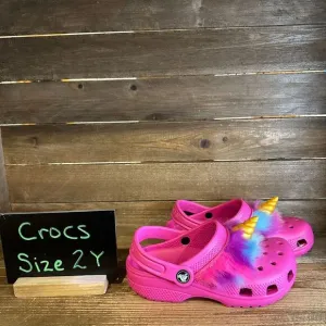 New Big Kids Crocs Classic I Am Unicorn Pink Clogs Sandals Shoes Size 2 Y‎