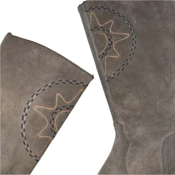 New Bohemian Tan Leather Suede 2” Heel Slip On Women’s Boots size 7