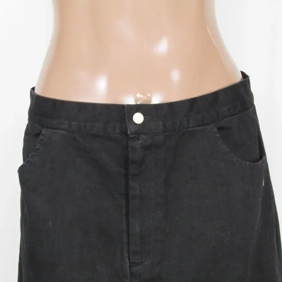 NEW BYRD Women’s Delle Maxi Skirt Black Size L Denim Flare Hem Fringe Detail